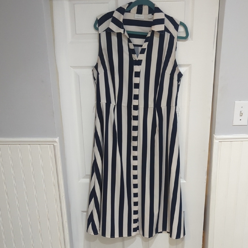 New York & Company Navy and Cream Striped Dress